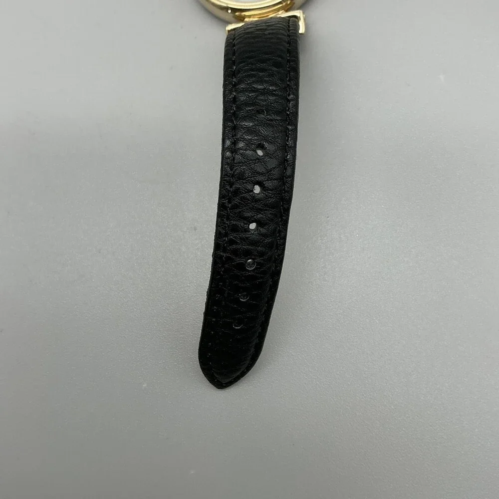 Anne Klein AK/2508 Womens Watch 36mm Gold Tone Black Leather Strap New Battery
